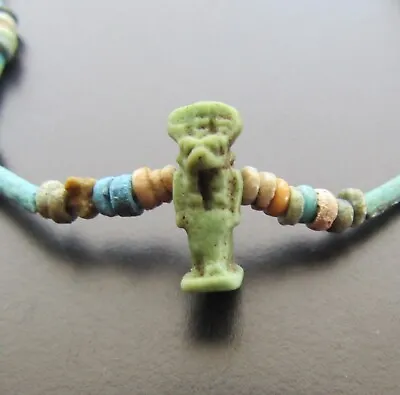 NILE  Ancient EgyptianFalcon Amulet Mummy Bead Necklace Ca 600 BC • $120