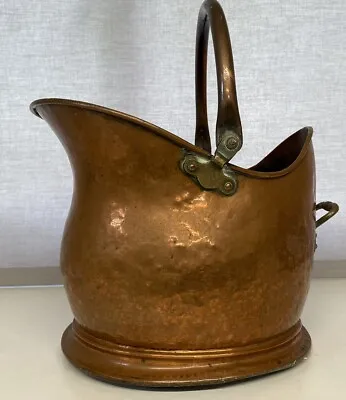 Antique Hammered Copper And Brass Victorian Coal Bucket Scuttle. Helmet Style • £49