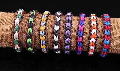 New Surfer Hemp Leather Braided Men's Wristband Bracelet Bangle Multi-Color • £3.54