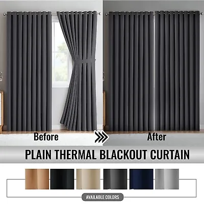 Blackout Eyelet Curtains Thermal Ready Made Eyelet Ring Door Window Curtain Pair • £25.49