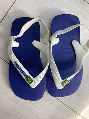 BNIB Havaianas Brazil Blue Flip Flops Brand New Child Infant UK 7 EU 25-26 • £4