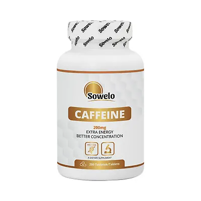 SOWELO CAFFEINE 200mg TABLETS ADDS ENERGY FOCUS & CONCENTRATION IMPROVES MOOD • £11.39