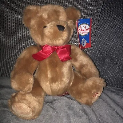 HAMLEYS Soft Brown  Teddy Bear With Red Bow • £5