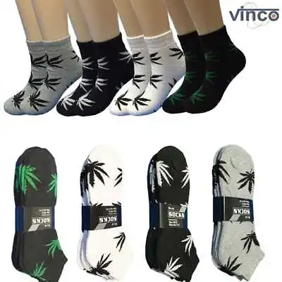 12 Pairs Mens Ankle/Quarter Crew Weed Leaf Socks Cotton Low Cut Socks 9-1110-13 • £13.02