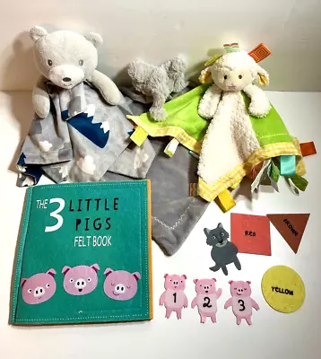 Three Little Pigs FELT BOOK  3 LOVEY Plush Stuffed TAGGIES Toy Baby Security LOT • $15