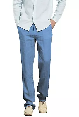 $14.99 • Buy Men's Linen Pants Elastic Waist Drawstring Casual Beach Trousers Size M