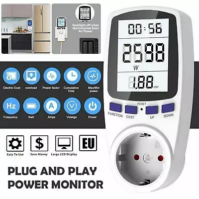 EU Wall Socket Energy Monitor Power Electricity Wattmeter Meter Consumption Z8C7 • $21.55