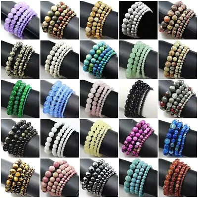 Handmade Beaded Bracelet Round Gemstone Elastic 7.5  Healing Balance 4 6 8 10 12 • $6.69