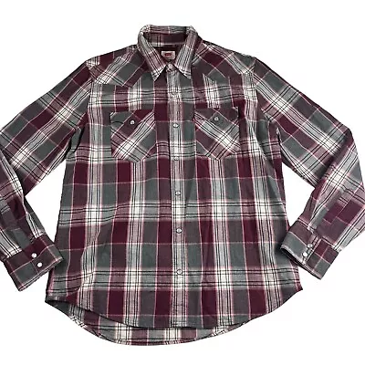 Levi’s Flannel Western Cowboy Pearl Snap Check Shirt Size Large Red & White • £17.46