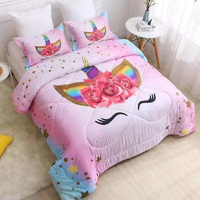 Unicorn Full Bedding Sets For Girls Kids Comforter Set Full Size With 2 Pillo... • $65.76