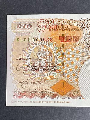 £10 Merlyn Lowther Mint Uncirculated KL01 000966 £10 Top Note • £80