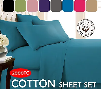 $40.01 • Buy 2000TC Bed Sheet Set Egyptian Cotton Flat Fitted Sheet Single Double Queen King