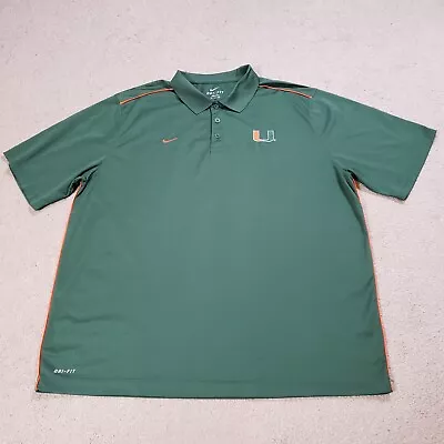 Miami Hurricanes Shirt Men 2XL Green Nike Dri Fit Polo Swoosh Golf Stretch • $14.44