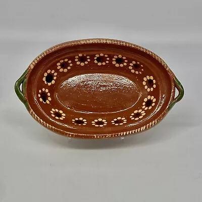 Vintage Mexican Pottery Oval Dish Terracotta Red Clay Hand Painted Flowers • $32.95