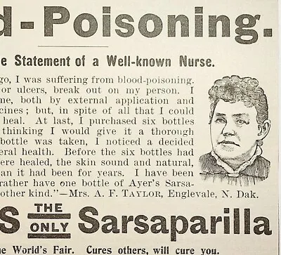 1895 Ayer's Sarsaparilla Quack Medicine Victorian Blood Poisoning Advertisement • $13.50