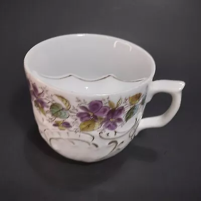 Vintage Gentlemen Victorian Mustache Tea Cup Embossed Floral Violets Shaving Mug • $14.99