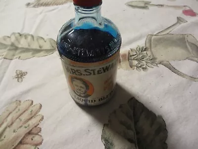 Vintage Mrs Stewarts Liquid Bluing Laundry Glass 4 Oz Bottle 80% Remaining • $21