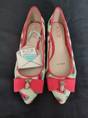 Designer FLOOZIE Frost French Mint Green Watermelon Print Ballet Pumps Size 4 37 • £9.99