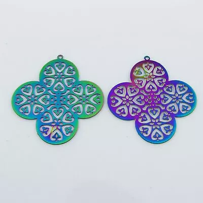 Bulk 6pce Laser Cut Clover Leaf Charm Pendant Earring Dangle SSteel 32x30mm • $6.95