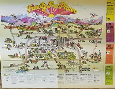  FAMILY FUN PLACES  (1973) *DENVER AREA McDONALD'S* Cartoon Map COLORADO ROCKIES • $15