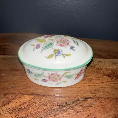 Minton Trinket Box With Lid Porcelain W/ Hand Painted Flowers Vintage England • $24.50