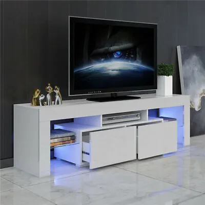 High Gloss TV Stand Cabinet Unit W/ LED Light Entertainment Center For 60  TV • $95.99
