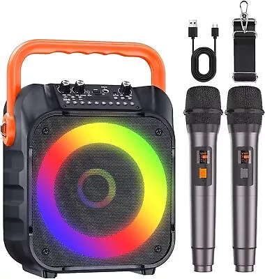 Karaoke Machine With Two Wireless Microphones Portable Bluetooth Black - New • £54.99