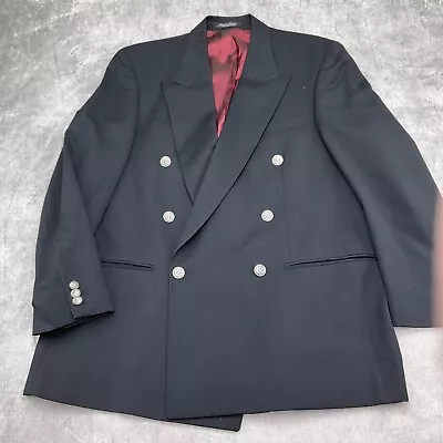 Kasper Blazer Men 41R Gray Silver Shield Button Double Breasted Wool VTG Canada • $59.97