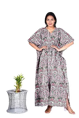 $36.29 • Buy Indian White Floral Kaftan Dress Women's Clothing Night Maxi Kaftan Bikini Cover