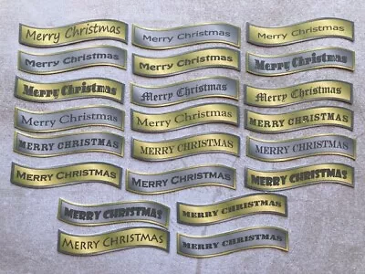 22 Small Gold Silver Merry Christmas Card Making Sentiment Banners Craft Toppers • £2.99