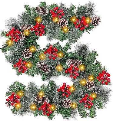 9ft Christmas Garland With Lights Up Rattan Pine Cone Stairs Fireplace Xmas Tree • $13.88