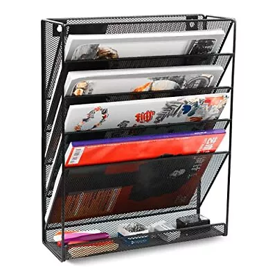 File Organizer Mesh 5 Tier Vertical Hanging Wall File Holder With Bottom Flat... • $35.73