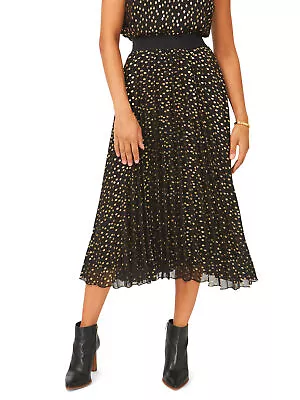 VINCE CAMUTO Womens Black Lined Elastic Waist Pull-on Midi Pleated Skirt M • $15.99