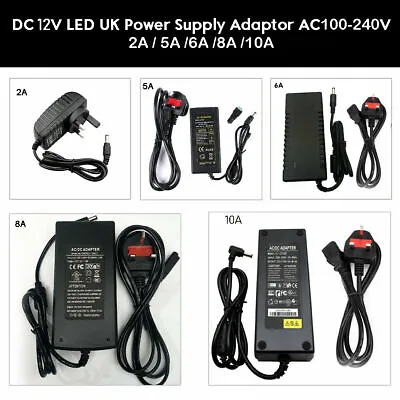 1A 2A 12V Adapter AC-DC UK Power Supply Safety Charger For LED Strip CCTV Camera • £13.89