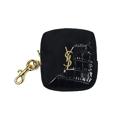 NWT $445 Saint Laurent Black Crocodile YSL Logo Jamie Zip Pouch Charm AUTHENTIC • $382.37