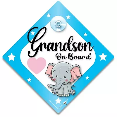 £4.49 • Buy Grandson On Board Sign Blue Elephant Car Sign, Baby Elephant On Board Car Sign