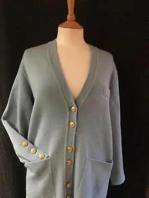 Saint James French Cardigan Size 12 Gold Metal Buttons 100% Wool Powder Blue • £75
