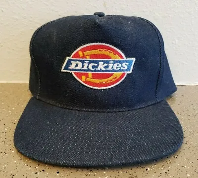 Vintage 90's Dickies Raw Denim Snapback Hat Cap Dark Indigo Retro Workwear • $19.99