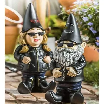 Garden Gnome Motor Biker Themed Couple Figurine Naughty Gnomes Statue Decor Gift • $17.29