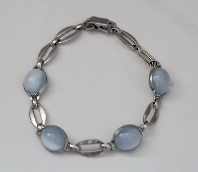 Vintage Sterling Silver WRE Moonstone Chain Link Bracelet 7 1/4  • $44.99