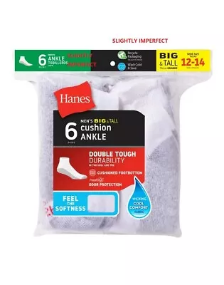 Hanes Men's BIG & TALL 12 Paris Cushion Ankle Socks  SLIGHTLY-IMPERFECT  • $8.99