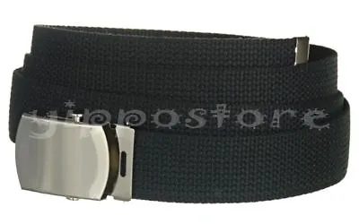 Black Canvas Military Army Web Belt Unisex Nickle Polished Buckle 56  Cut To Fit • $7.95