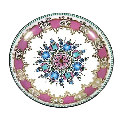 Vtg Arta Trinket Dish Ring Plate Austria Pink Gold Teal Porcelain Enamel 3.25  • $17