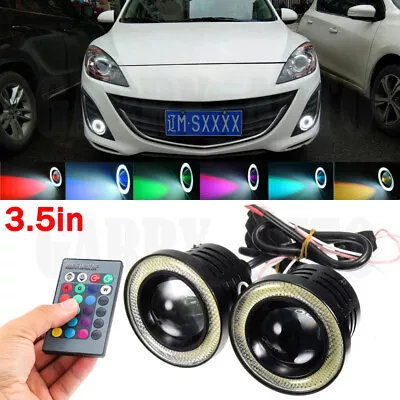 3.5   COB  Fog Light Projector Car CCFL Blue Angel Eyes Halo Ring DRL Headlight • $39.99