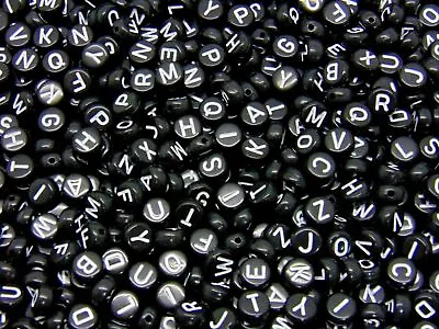 7mm Round Black Acrylic Alphabet Coin Letter Beads Jewellery Craft Kids UK ML • £2.39