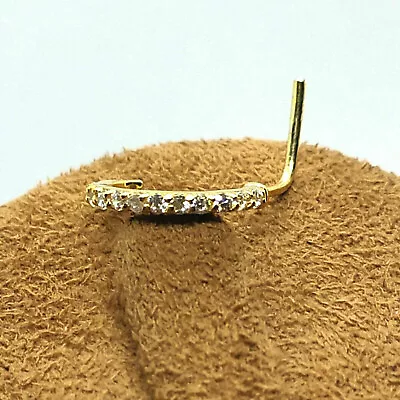 14K Yellow Gold Platd L Shape Nose Ring Stud Hoop Round Lab Created Diamond • $45.49