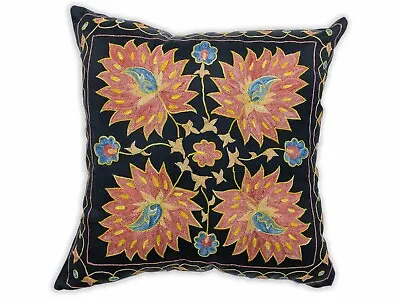 Handcrafted&Embroidered Silk Velvet Susani Pillow CoverBoho Luxury Pillow 20x20 • $108.77