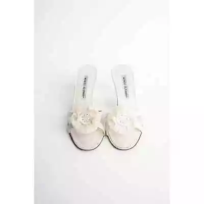 Manolo Blahnik Size 36 White Leather Mules | Y2K Designer Heels Shoes • $275