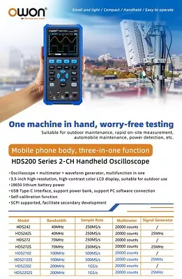 OWON HDS272 Handheld 2CH Digital Oscilloscope • £250