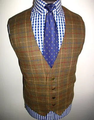 TWEED CHECK WOOL WAISTCOAT JACKET Blazer 46 Green Blue Red Hunting COUNTRY Suit • £14.99